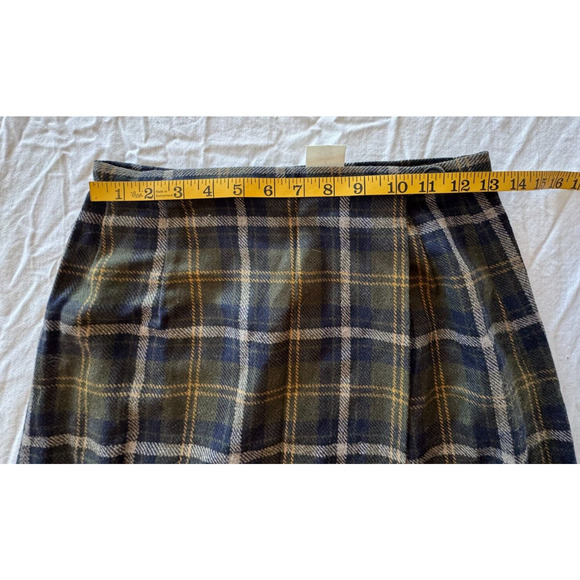 Vintage Y2K Blue Green Plaid Wool Blend Sz 6 Mini Skirt Wrap Old Navy - Picture 7 of 8
